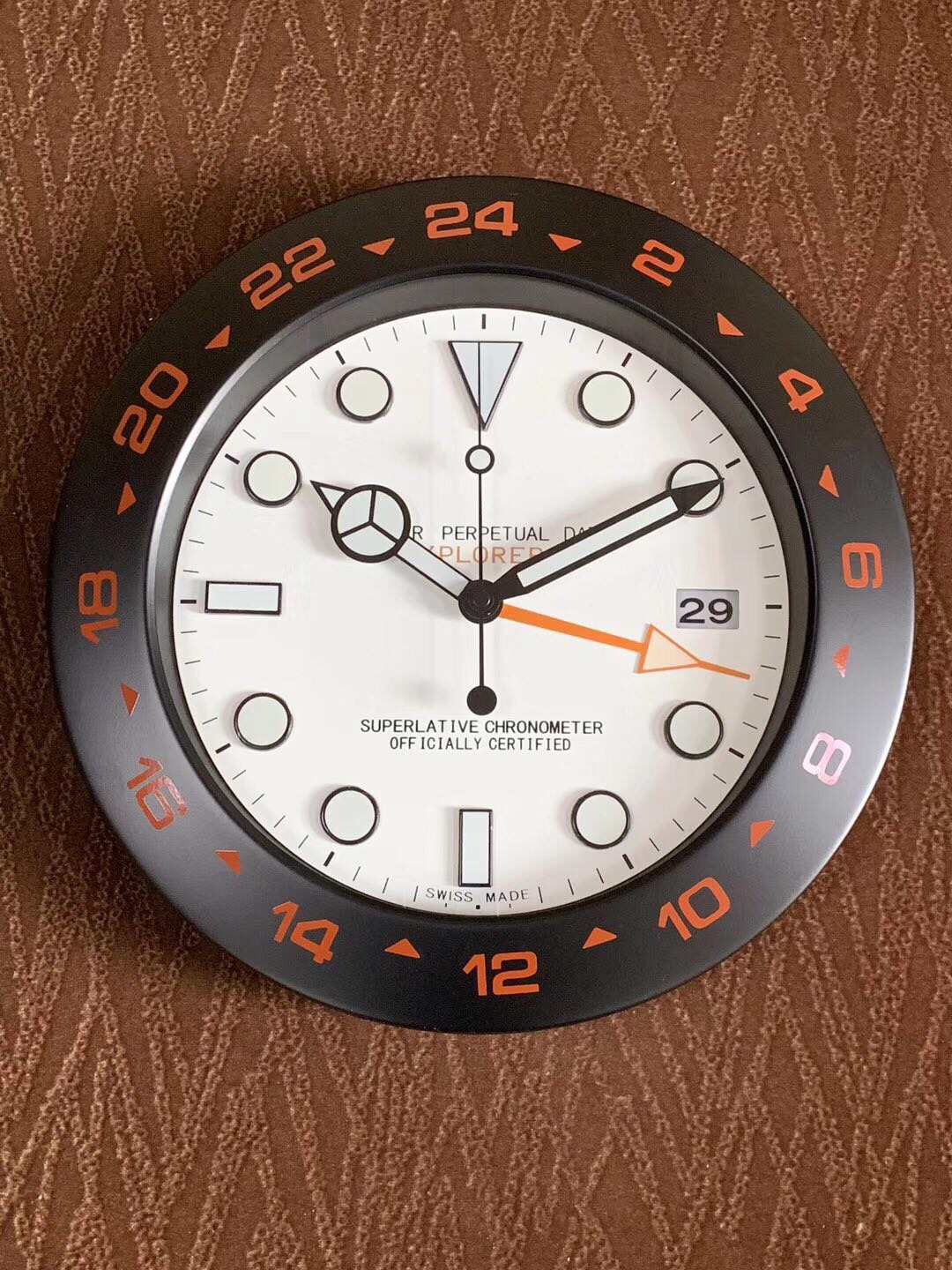 R EX II Large Wall Clocks Orange-White-Black with Luminous